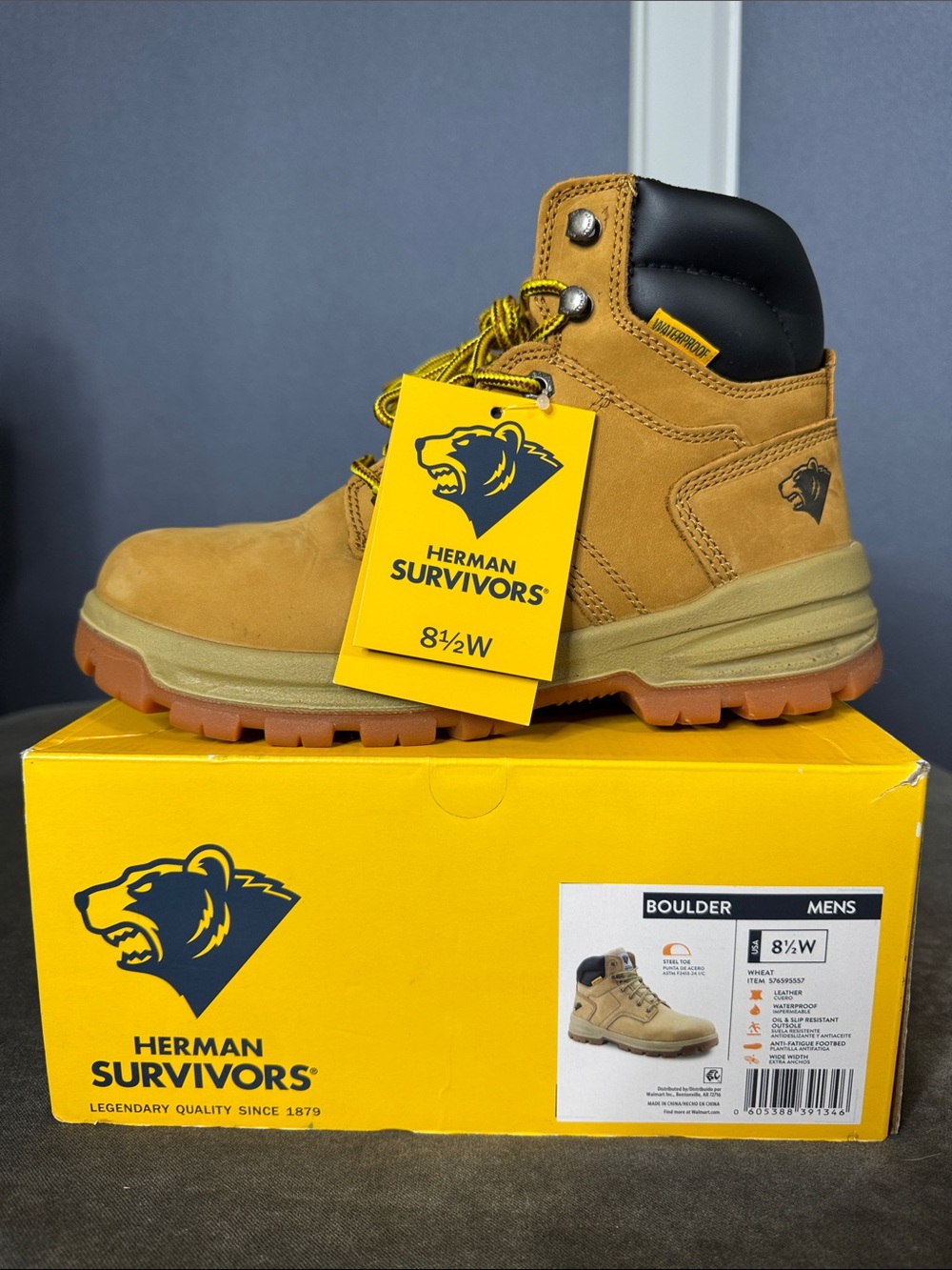 Men's Herman Survivors Boulder Waterproof Steel-Toe Work Boots Wheat Size 8 1/2W